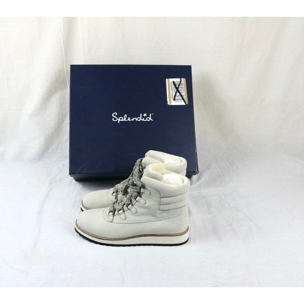 Splendid Women's Potter Hiker Size 6.5 Lace-Up Boot Solid Leather White Gray